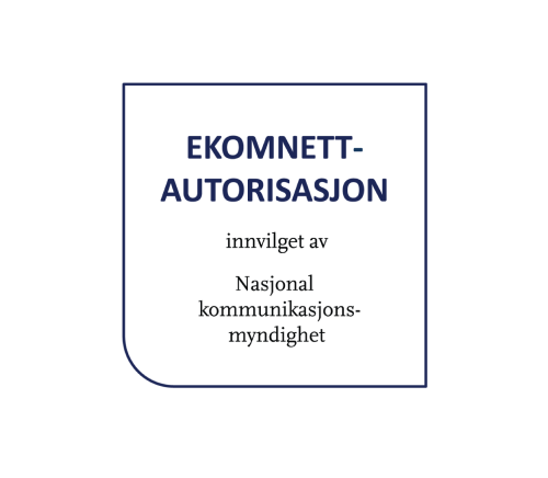 Ekomnett-autorisasjon. Innvilget av Nasjonal kommunikasjons-myndighet. Logo